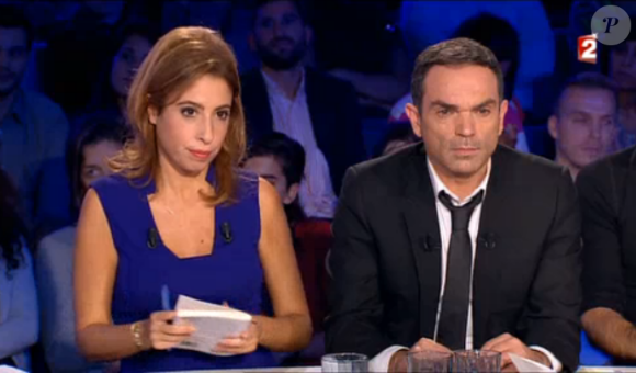 Léa Salamé et Yann Moix, dans On n'est pas couché sur France 2 (émission tournée le jeudi 12 novembre 2015 et diffusée le samedi 2 janvier 2016.)