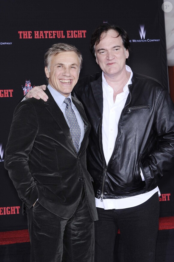 Christoph Waltz, Quentin Tarantino - Quentin Tarantino laisse ses empreintes dans le ciment hollywoodien au TCL Chinese Theater à Hollywood, le 5 janvier 2016