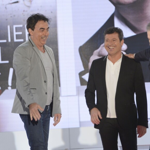 Les Chevaliers du fiel (Eric Carrière et Francis Ginibre) et Michel Drucker - Enregistrement de l'émission "Vivement Dimanche" à Paris le 13 janvier 2016 et qui sera diffusée le 17 janvier 2016. Invité principal Les Chevaliers du Fiel. ©Coadic Guirec/Bestimage