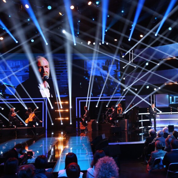Exclusif - Michel Drucker et Genevieve Delpech - Enregistrement de l'émission "Le Grand Show, hommage à Michel Delpech" le 18 janvier 2016. L'émission sera diffusée sur France 2 le 23 janvier à 20h55. ©Cyril Moreau/Bestimage