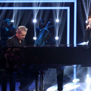 Exclusif - Alain Lanty et Isabelle Boulay - Enregistrement de l'émission "Le Grand Show, hommage à Michel Delpech" le 18 janvier 2016. L'émission sera diffusée sur France 2 le 23 janvier à 20h55. ©Cyril Moreau/Bestimage