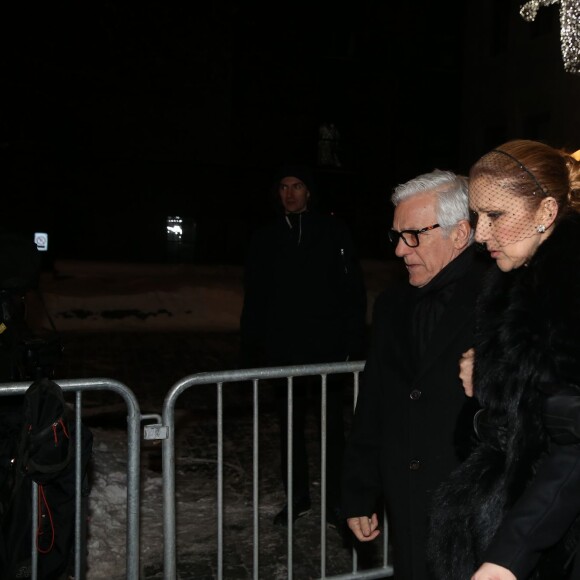 Céline Dion, son fils René-Charles Angélil et son frère Michel Dion - La famille de René Angélil sort de la Basi­lique Notre-Dame de Montréal où tous les anonymes sont venus se recueillir en sa mémoire et présenter leurs condoléances à Céline Dion, la veille de ses funérailles, le 21 janvier 2016. © Dominique Jacovides/Bestimage