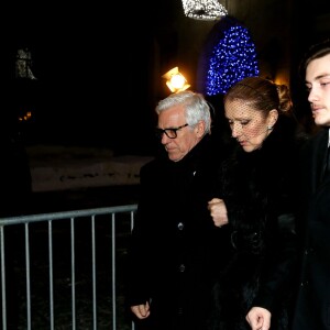 Céline Dion, son fils René-Charles Angélil et son frère Michel Dion - La famille de René Angélil sort de la Basi­lique Notre-Dame de Montréal où tous les anonymes sont venus se recueillir en sa mémoire et présenter leurs condoléances à Céline Dion, la veille de ses funérailles, le 21 janvier 2016. © Dominique Jacovides/Bestimage