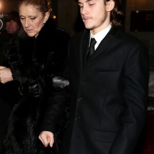 Céline Dion, son fils René-Charles Angélil et son frère Michel Dion - La famille de René Angélil sort de la Basi­lique Notre-Dame de Montréal où tous les anonymes sont venus se recueillir en sa mémoire et présenter leurs condoléances à Céline Dion, la veille de ses funérailles, le 21 janvier 2016. © Dominique Jacovides/Bestimage