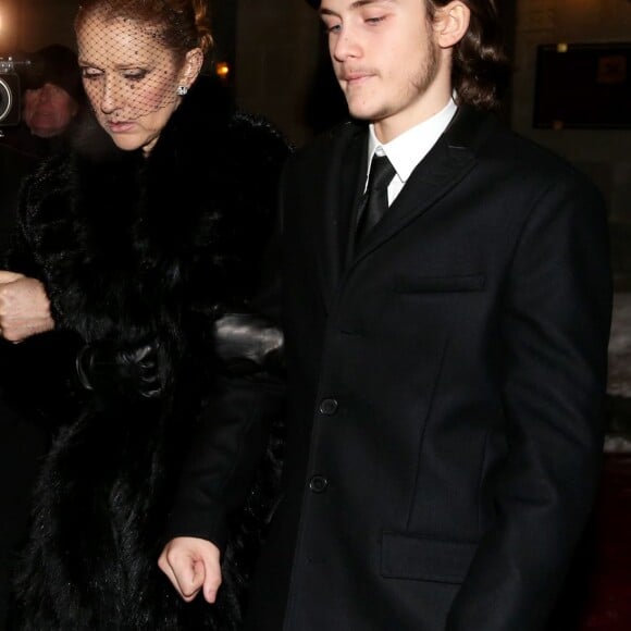 Céline Dion, son fils René-Charles Angélil et son frère Michel Dion - La famille de René Angélil sort de la Basi­lique Notre-Dame de Montréal où tous les anonymes sont venus se recueillir en sa mémoire et présenter leurs condoléances à Céline Dion, la veille de ses funérailles, le 21 janvier 2016. © Dominique Jacovides/Bestimage