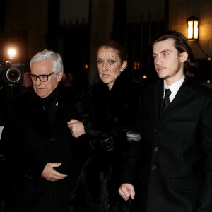 Céline Dion, son fils René-Charles Angélil et son frère Michel Dion - La famille de René Angélil sort de la Basi­lique Notre-Dame de Montréal où tous les anonymes sont venus se recueillir en sa mémoire et présenter leurs condoléances à Céline Dion, la veille de ses funérailles, le 21 janvier 2016. © Dominique Jacovides/Bestimage