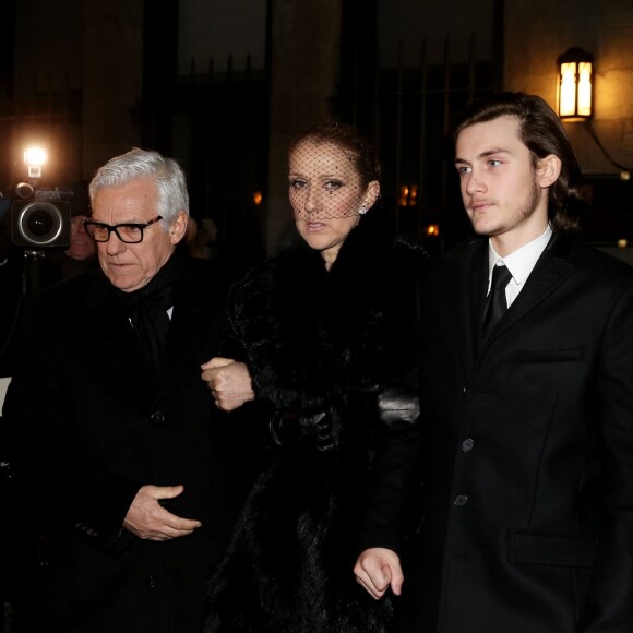 Céline Dion, son fils René-Charles Angélil et son frère Michel Dion - La famille de René Angélil sort de la Basi­lique Notre-Dame de Montréal où tous les anonymes sont venus se recueillir en sa mémoire et présenter leurs condoléances à Céline Dion, la veille de ses funérailles, le 21 janvier 2016. © Dominique Jacovides/Bestimage