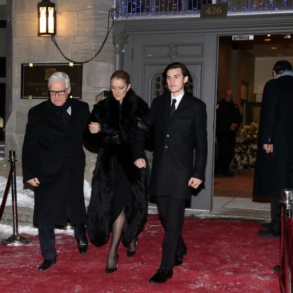 Céline Dion, son fils René-Charles Angélil et son frère Michel Dion - La famille de René Angélil sort de la Basi­lique Notre-Dame de Montréal où tous les anonymes sont venus se recueillir en sa mémoire et présenter leurs condoléances à Céline Dion, la veille de ses funérailles, le 21 janvier 2016. © Dominique Jacovides/Bestimage