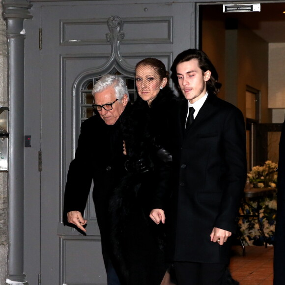 Céline Dion, son fils René-Charles Angélil et son frère Michel Dion - La famille de René Angélil sort de la Basi­lique Notre-Dame de Montréal où tous les anonymes sont venus se recueillir en sa mémoire et présenter leurs condoléances à Céline Dion, la veille de ses funérailles, le 21 janvier 2016. © Dominique Jacovides/Bestimage