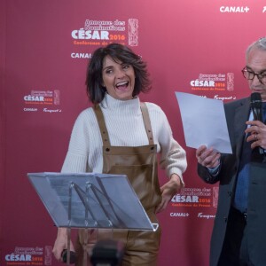 Florence Foresti (maîtresse de cérémonie) et Alain Terzian - Conférence de presse des nominations pour la 41e cérémonie des César 2016 au Fouquet's à Paris le 27 janvier 2016.
