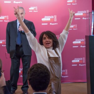 Florence Foresti (maîtresse de cérémonie) et Alain Terzian - Conférence de presse des nominations pour la 41e cérémonie des César 2016 au Fouquet's à Paris le 27 janvier 2016.