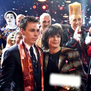 Exclusif - La princesse Stéphanie de Monaco, ici avec son fils Louis Ducruet, a reçu le 19 janvier 2016 un Clown d'or des mains de son frère le prince Albert II lors du 40e Festival international du cirque de Monte-Carlo, en reconnaissance de son engagement dans la perpétuation du rendez-vous créé par leur père le prince Rainier III, qu'elle préside depuis 2005, et en présence notamment de ses enfants Louis et Pauline Ducruet. © Bruno Bebert/Bestimage