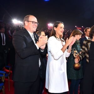 Exclusif - La princesse Stéphanie de Monaco a reçu le 19 janvier 2016 un Clown d'or des mains de son frère le prince Albert II lors du 40e Festival international du cirque de Monte-Carlo, en reconnaissance de son engagement dans la perpétuation du rendez-vous créé par leur père le prince Rainier III, qu'elle préside depuis 2005, et en présence notamment de ses enfants Louis et Pauline Ducruet. © Bruno Bebert/Bestimage