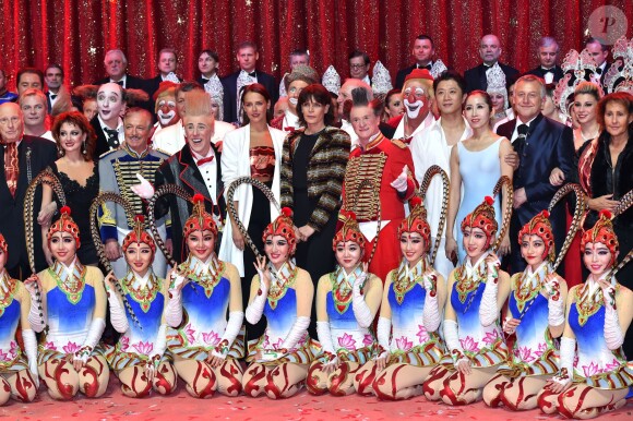 Exclusif - La princesse Stéphanie de Monaco a reçu le 19 janvier 2016 un Clown d'or des mains de son frère le prince Albert II lors du 40e Festival international du cirque de Monte-Carlo, en reconnaissance de son engagement dans la perpétuation du rendez-vous créé par leur père le prince Rainier III, qu'elle préside depuis 2005, et en présence notamment de ses enfants Louis et Pauline Ducruet. © Bruno Bebert/Bestimage