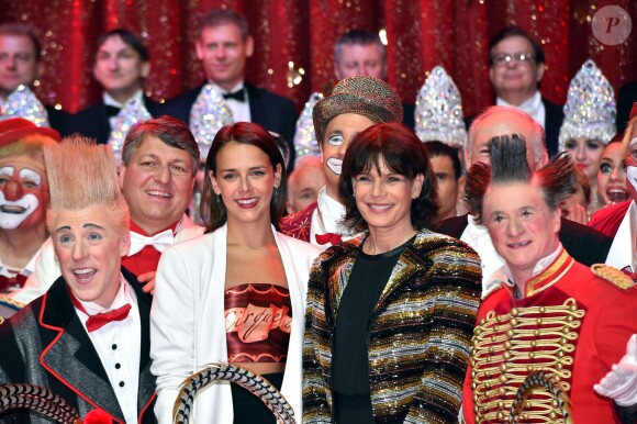 Exclusif - La princesse Stéphanie de Monaco a reçu le 19 janvier 2016 un Clown d'or des mains de son frère le prince Albert II lors du 40e Festival international du cirque de Monte-Carlo, en reconnaissance de son engagement dans la perpétuation du rendez-vous créé par leur père le prince Rainier III, qu'elle préside depuis 2005, et en présence notamment de ses enfants Louis et Pauline Ducruet. © Bruno Bebert/Bestimage