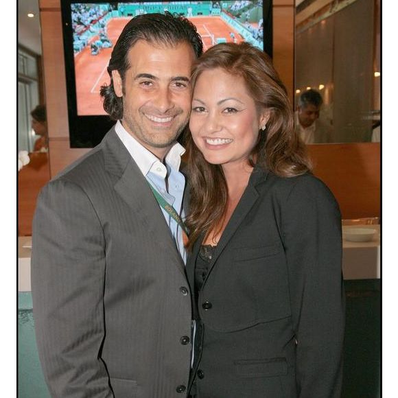 Orianne COllins et son mari Charles Fouad Mejjati lors du tournoi de tennis de Rolland Garros à Paris, le 28 mai 2008