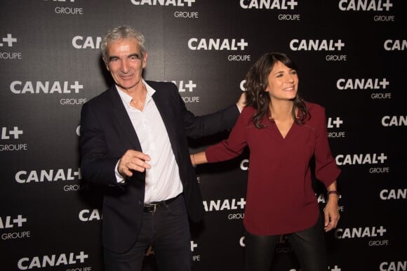 Raymond Domenech et sa compagne Estelle Denis - Soirée des animateurs du Groupe Canal+ au Manko à Paris. Le 3 février 2016