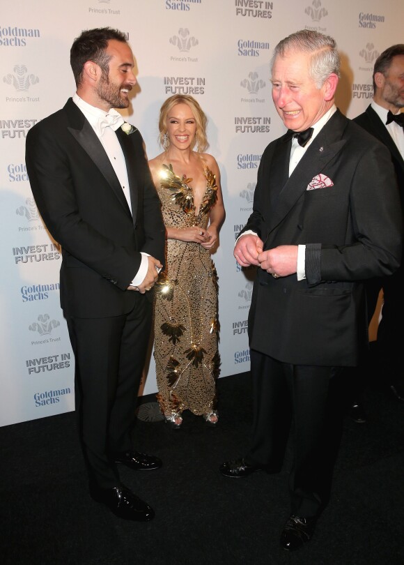 Kylie Minogue, son compagnon Joshua Sasse et le prince Charles - Gala du  Prince's Trust Invest in Futures à Londres le 4 février 2016.