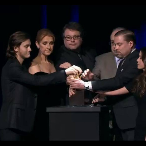 Céline Dion, son fils René-Charles et les enfants de René Angélil - Cérémonie d'hommage à René Angélil, à Las Vegas, le 3 février 2016