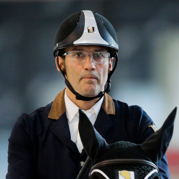 Exclusif - L'animateur Julien Courbet, au Jumping International de Bordeaux, le 5 février 2016. Julien et Lola Courbet montent pour leur partenaire Victory Horse. © Thibaud Moritz/Quentin Salinier