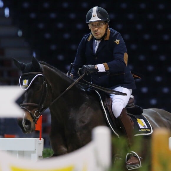 Exclusif - Julien Courbet, au Jumping International de Bordeaux, le 5 février 2016. Julien et Lola Courbet montent pour leur partenaire Victory Horse. © Thibaud Moritz/Quentin Salinier