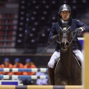 Exclusif - Julien Courbet participe au Jumping International de Bordeaux, le 5 février 2016. Julien et Lola Courbet montent pour leur partenaire Victory Horse. © Thibaud Moritz/Quentin Salinier