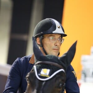 Exclusif - Julien Courbet, au Jumping International de Bordeaux, le 5 février 2016. Julien et Lola Courbet montent pour leur partenaire Victory Horse. © Thibaud Moritz/Quentin Salinier