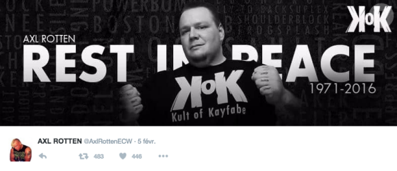 Le catcheur Axl Rotten, mort le 8 février 2016 à 44 ans