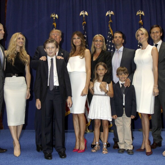 Donald Trump, Donald Trump Jr., Barron Trump, Melania Trump, Ivanka Trump, Tiffany Trump - Donald Trump se déclare candidat à l'investiture républicaine pour la présidentielle de 2016 lors d'une conférence à New York, le 16 juin 2015.