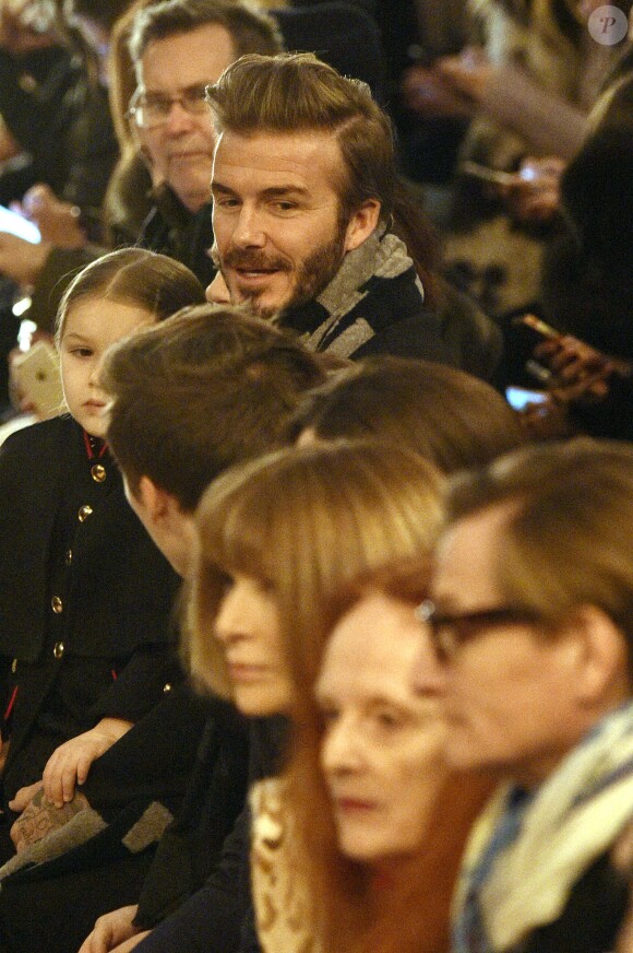 David Beckham et sa fille Harper au défilé de sa Victoria Beckham à New York le 14 février 2016