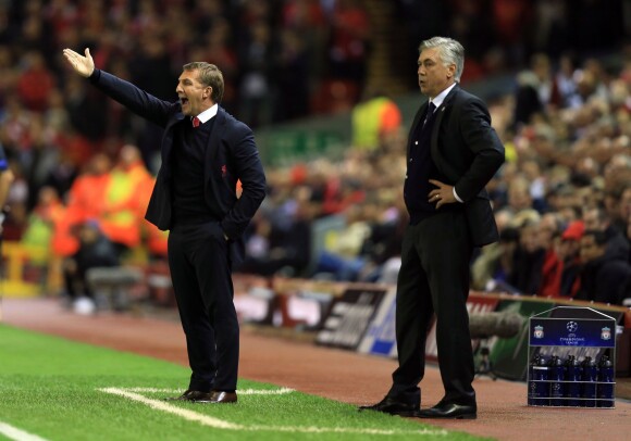 Brendan Rodgers et Carlo Ancelotti à Liverpool, le 22 octobre 2014.
