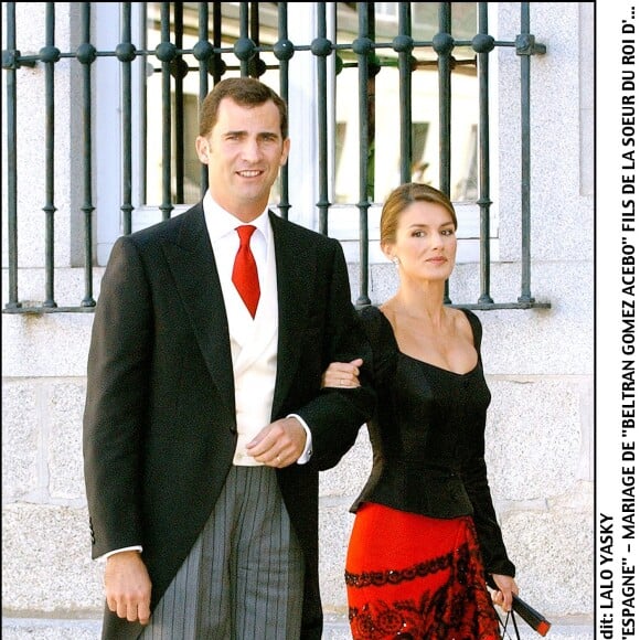 Felipe et Letizia d'Espagne au mariage de Laura Ponte et Beltran Gomez-Acebo en septembre 2004