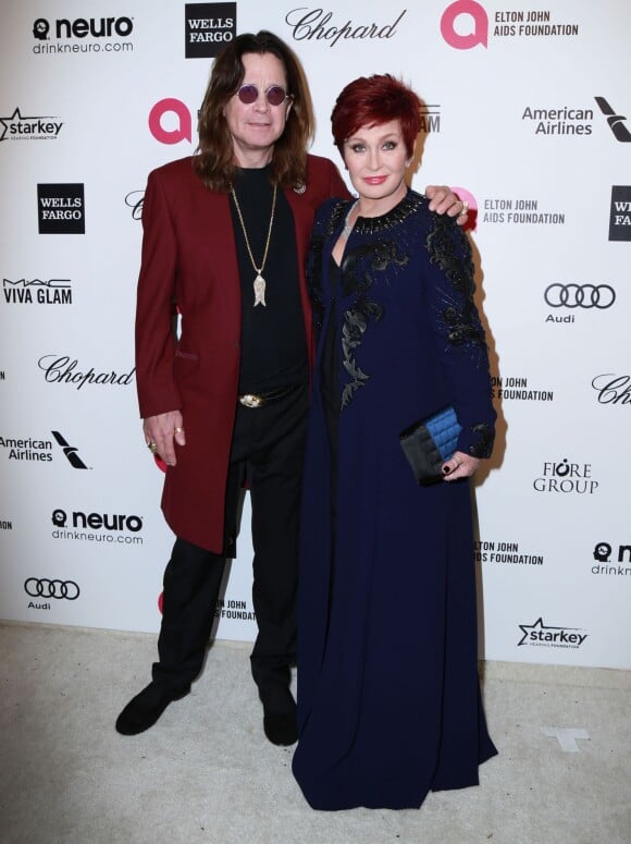 Ozzy Osbourne et sa femme Sharon Osbourne à la Soirée "Elton John AIDS Foundation Oscar Party" 2015 à West Hollywood, le 22 février 2015.