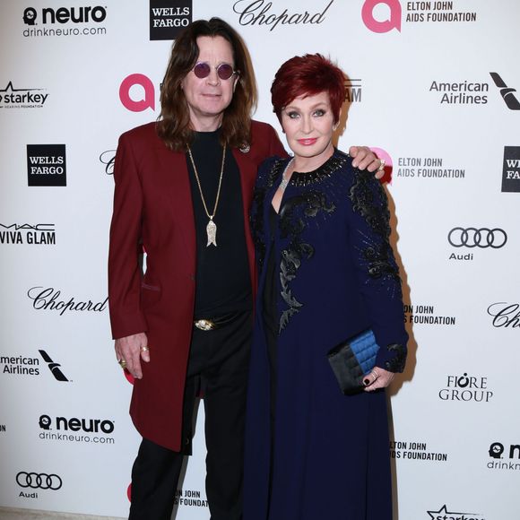 Ozzy Osbourne et sa femme Sharon Osbourne à la Soirée "Elton John AIDS Foundation Oscar Party" 2015 à West Hollywood, le 22 février 2015.