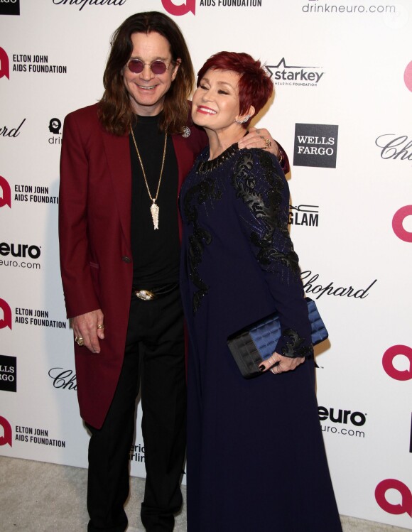 Ozzy Osbourne et sa femme Sharon Osbourne à la Soirée "Elton John AIDS Foundation Oscar Party" 2015 à West Hollywood, le 22 février 2015