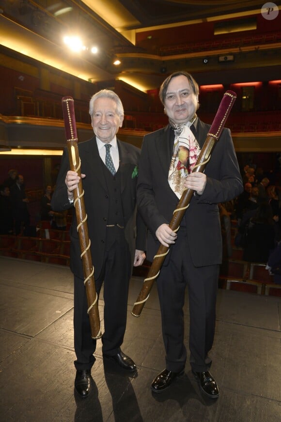 Jacques Sereys et Michel Fau - Cérémonie du Prix du Brigadier 2016 au Théâtre de la Comédie des Champs-Elysées à Paris. © Coadic Guirec / Bestimage