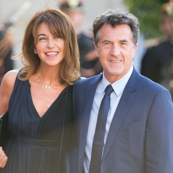 François Cluzet et sa femme Narjiss Slaoui-Falcoz - Le roi Felipe VI et la reine Letizia d'Espagne, reçus par François Hollande, président de la République française, pour un dîner d' Etat au Palais de l'Elysée à Paris le 2 juin 2015.