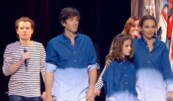 Bénabar, Thomas Dutronc, Zazie et Claire Keim, lors du concert des Enfoirés à l'AccorHotels Arena à Paris, diffusé le vendredi 11 mars sur TF1.