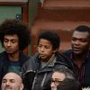 L'ex-footballeur Marcel Desailly et ses enfants lors du match entre Jo-Wilfried Tsonga et Jürgen Melzer à Roland-Garros à Paris, le 28 mai 2014. 