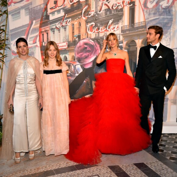 Charlotte Casiraghi, la princesse Alexandra de Hanovre, Beatrice Borromeo, Pierre Casiraghi au 62e Bal de la Rose, sur le thème de Cuba opéré par Karl Lagerfeld, dans la Salle des Etoiles du Sporting de Monte-Carlo, le 19 mars 2016, au profit de la Fondation Princesse Grace présidée par la princesse Caroline de Hanovre. © Bruno Bebert / Bestimage
