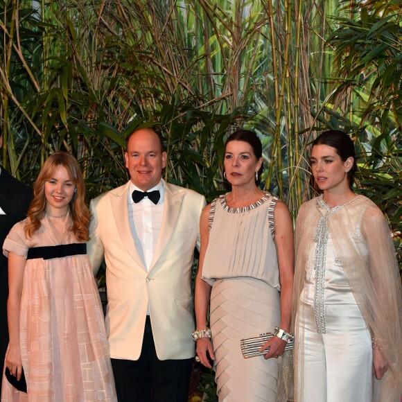 La princesse Alexandra de Hanovre, le prince Albert II de Monaco, la princesse Caroline de Hanovre, Charlotte Casiraghi au 62e Bal de la Rose, sur le thème de Cuba opéré par Karl Lagerfeld, dans la Salle des Etoiles du Sporting de Monte-Carlo, le 19 mars 2016, au profit de la Fondation Princesse Grace présidée par la princesse Caroline de Hanovre. © Bruno Bebert / Bestimage