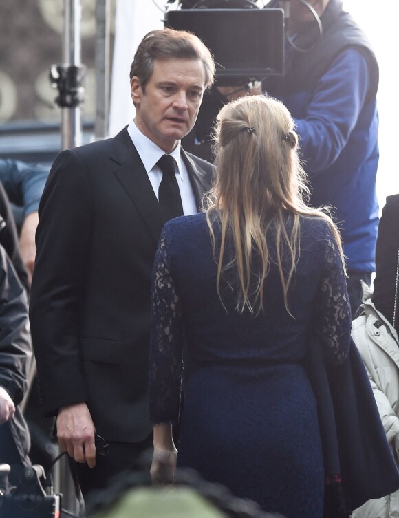 Renée Zellweger et Colin Firth - Tournage du film "Bridget Jones 3" à Londres, le 10 novembre 2015, lors des scènes du baptême.