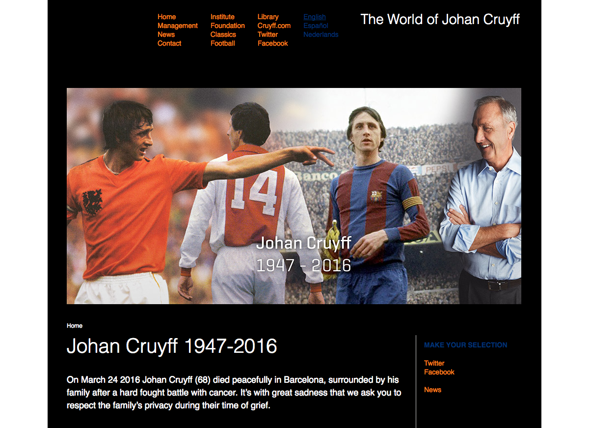 Johan Cruyff atteint d'un cancer du poumon