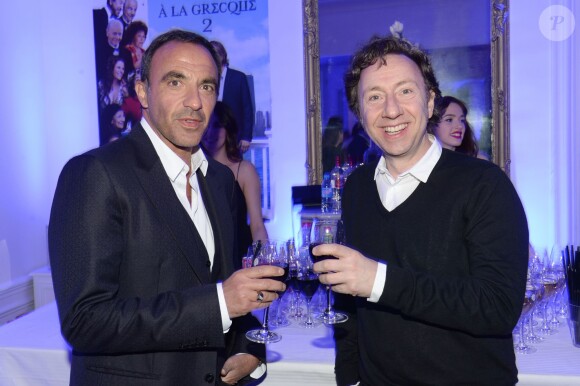 Exclusif - Stéphane Bern et Bernard Montiel - After-party du film "Mariage à la grecque 2" à la boîte de nuit L'Arc à Paris, le 24 mars 2016. © Rachid Bellak/Bestimage