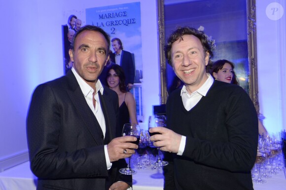Exclusif - Stéphane Bern et Bernard Montiel - After-party du film "Mariage à la grecque 2" à la boîte de nuit L'Arc à Paris, le 24 mars 2016. © Rachid Bellak/Bestimage