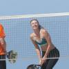 Maria Sharapova en pleine séance d'entraînement sur une plage à Santa Monica le 9 mars 2016