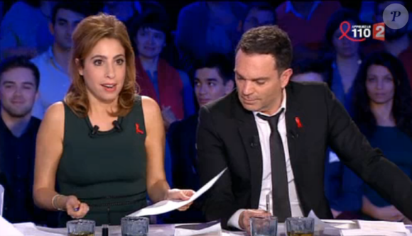 Léa Salamé et Yann Moix dans On n'est pas couché sur France 2, le samedi 2 avril 2016.