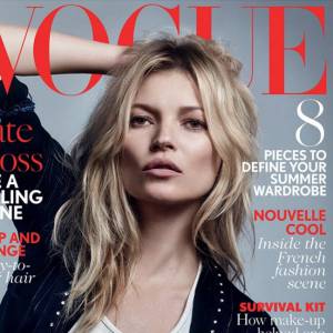 Kate Moss en couverture du nouveau numéro (mai 2016) de l'édition britannique de Vogue. Photo par Craig McDean.