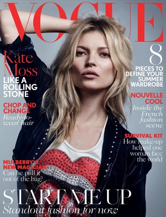 Kate Moss en couverture du nouveau numéro (mai 2016) de l'édition britannique de Vogue. Photo par Craig McDean.