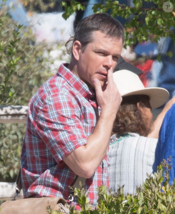 Exclusif - Matt Damon sur le tournage du film 'Downsizing' à Los Angeles, le 5 avril 2016